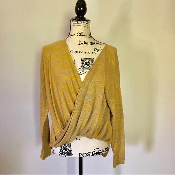 Violet & Claire Tops - Chelsea & Violet hi-low knit wrap top Yellow/Grey